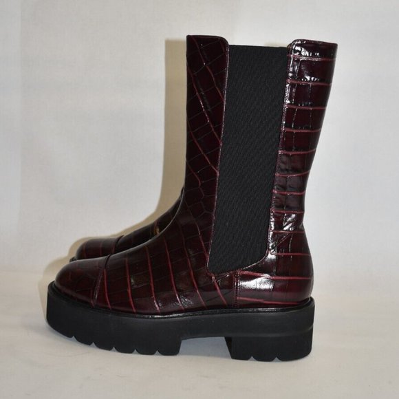 $700 STUART WEITZMAN PRESLEY CROC ULTRALIFT PLATFORM BOOT BURGUNDY 8 (PA21) - Picture 4 of 7